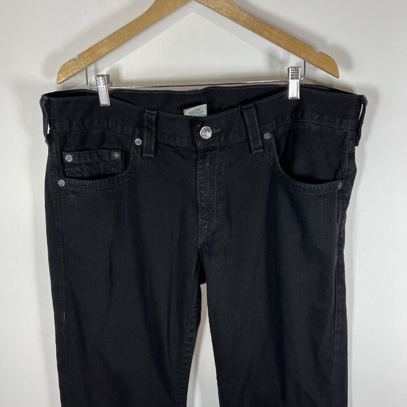 True Religion Mens 38 Black Straight Flap Leg Casual Y2K Streetwear Jeans - Picture 4 of 9